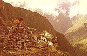 Machu Picchu; abwechselnd: Wolkenfetzen, Nebelschwaden mit durchbrechender Sonne und oben ... thronen die G�tter _PERU 1975_Jochen A. H�bener