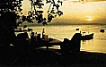 ... Sonnenuntergang, vom Strand-Restaurant aus, direkt neben unseren H�ngematten_der Besitzer erlaubte, dass die H�ngematten tage- und n�chtelang dort h�ngen durften_Isla Margarita, VENEZUELA 1984_Jochen A. H�bener